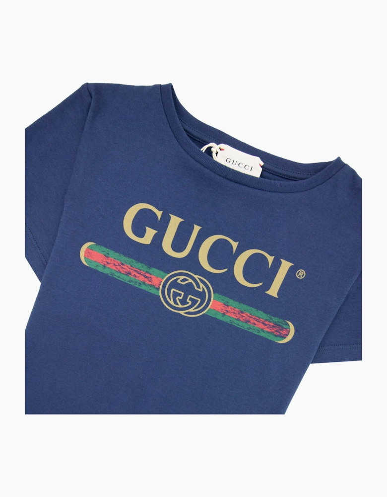 Gucci Junior Logo T-shirt Navy Blue 4367