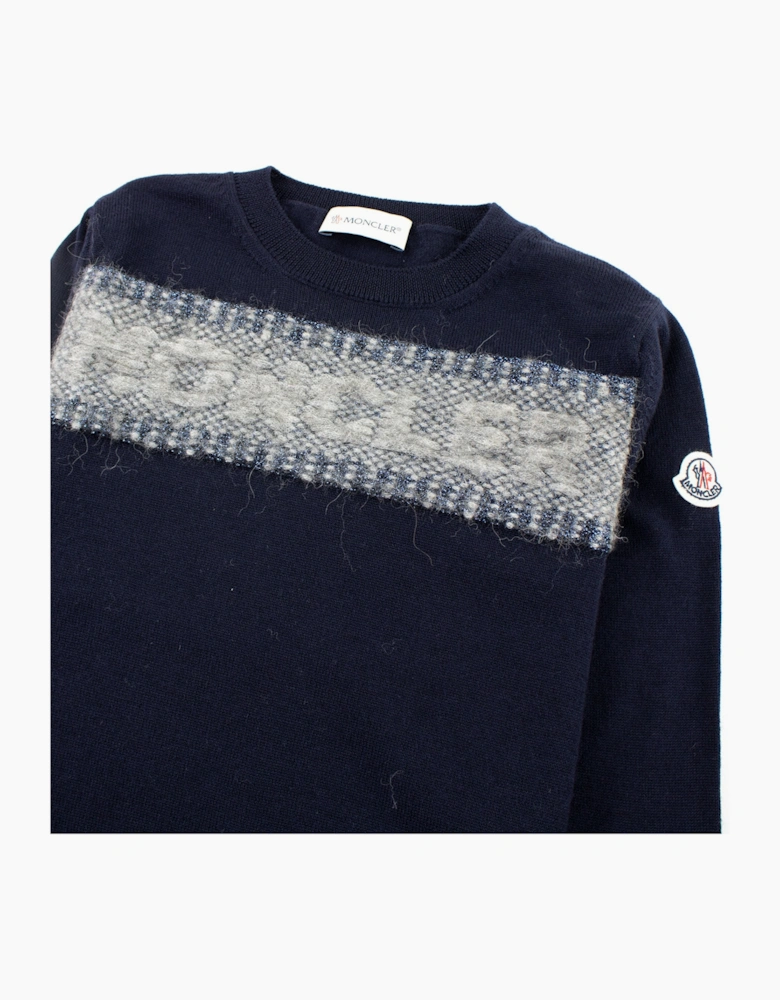 Moncler Junior Logo Knitted Sweatshirt Navy