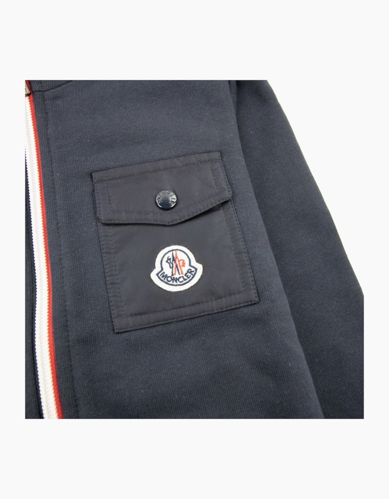 Moncler Junior Maglia Logo Zip Up Sweatshirt Navy 742