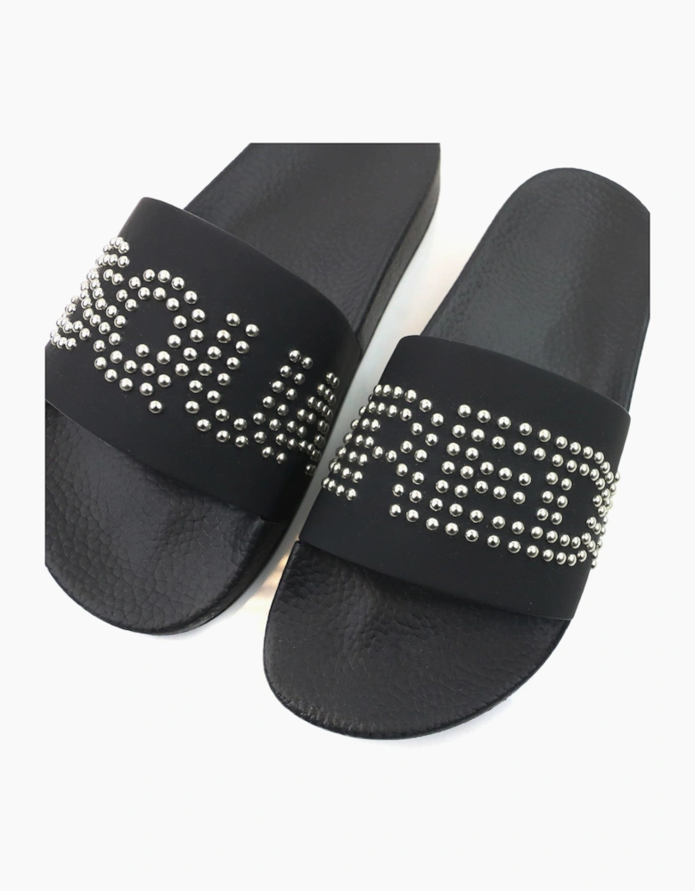 Dsquared2 Dsq2 Stud Logo Leather Sliders Black