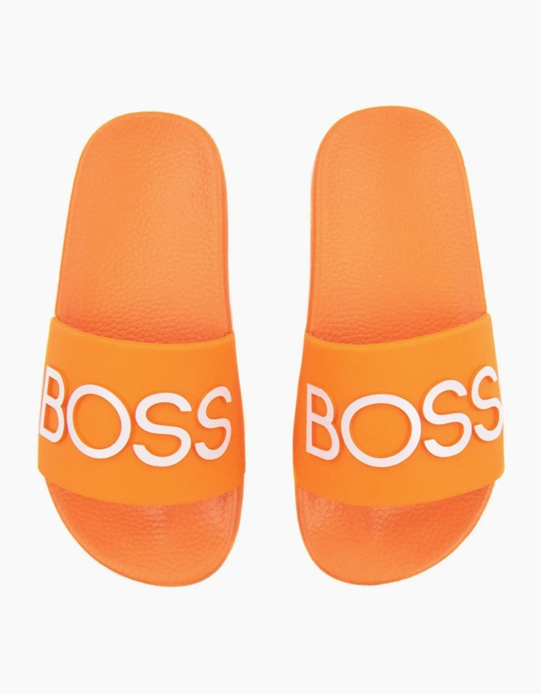 Hugo Boss Kids Embossed Logo Sliders Orange 401