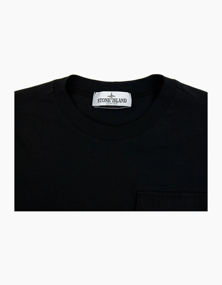 Stone Island Junior 20347 Pocket Logo Long Sleeve T Shirt Black Voo29