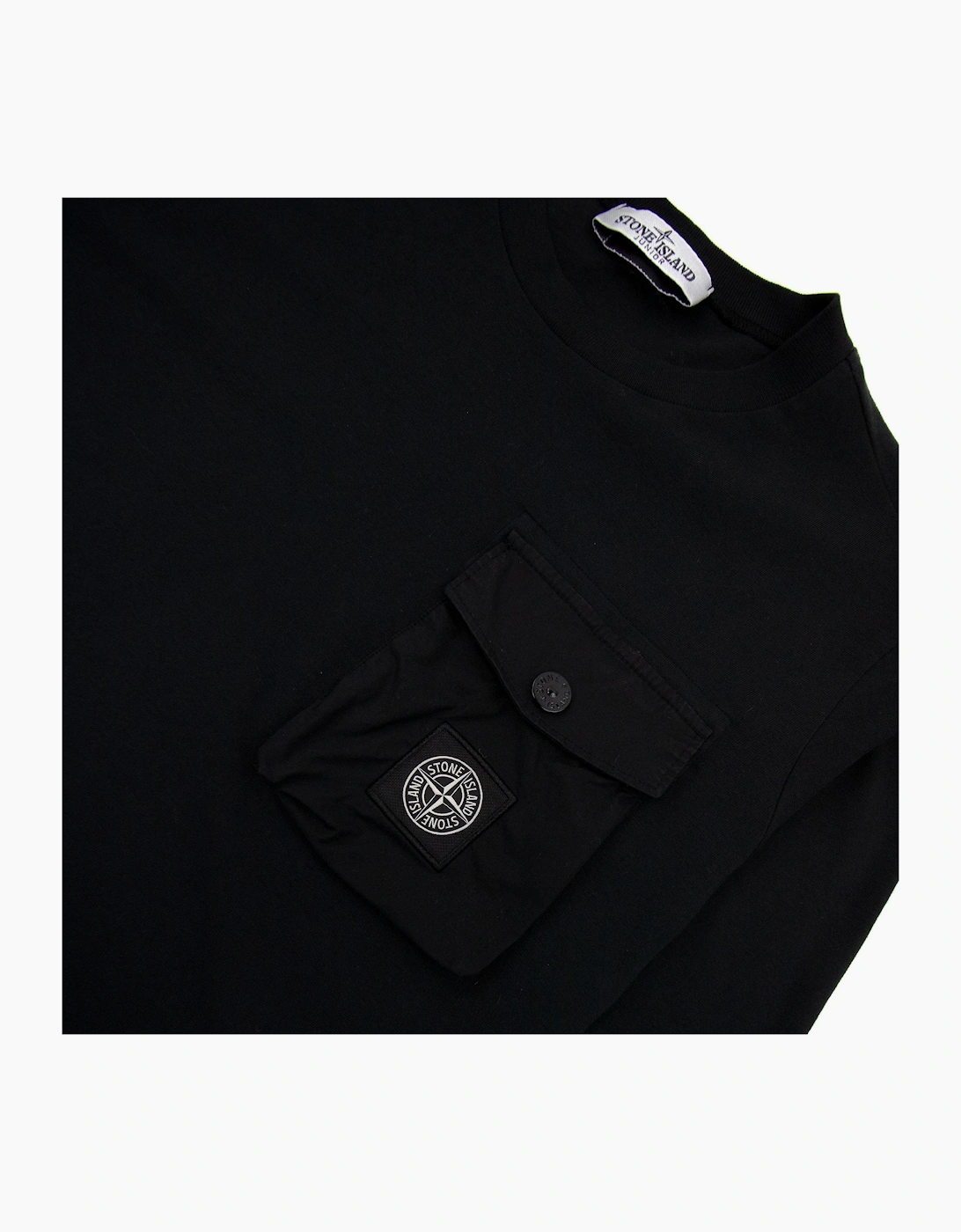 Stone Island Junior 20347 Pocket Logo Long Sleeve T Shirt Black Voo29