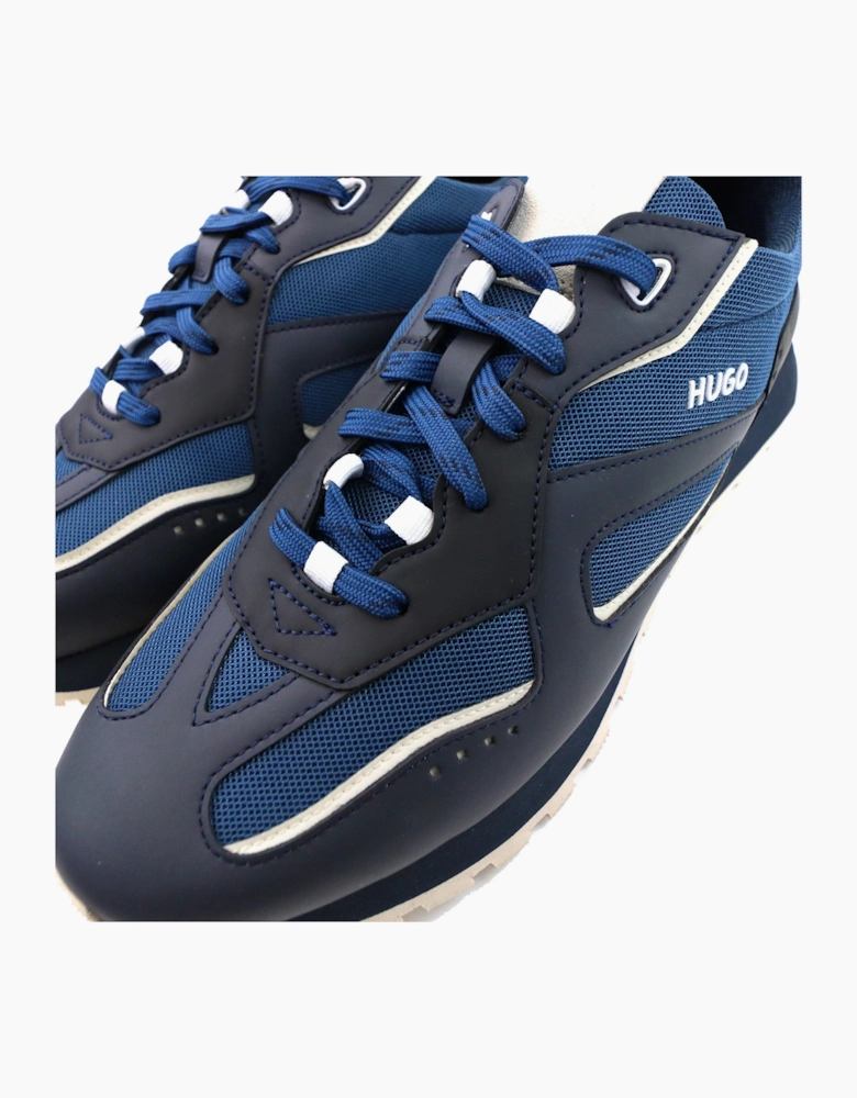 Hugo Cubite Lace Up Mixed Material Trainers Dark Blue