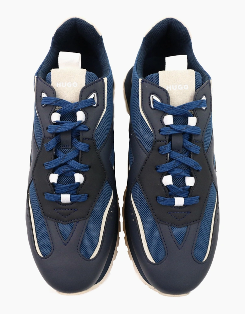 Hugo Cubite Lace Up Mixed Material Trainers Dark Blue