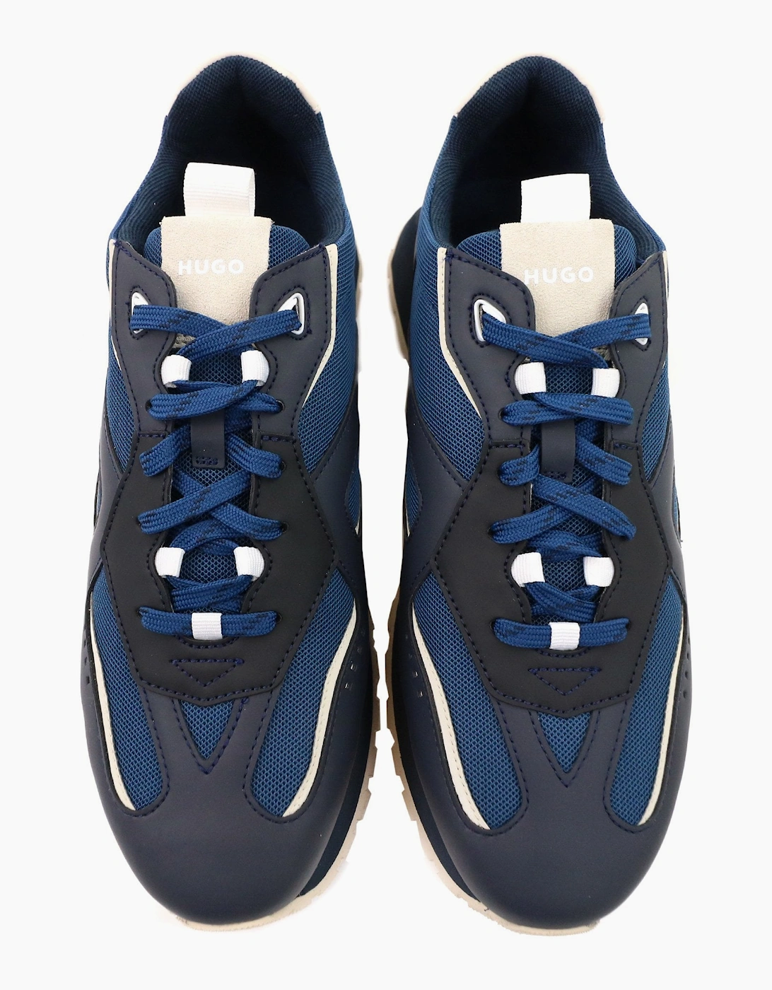 Hugo Cubite Lace Up Mixed Material Trainers Dark Blue