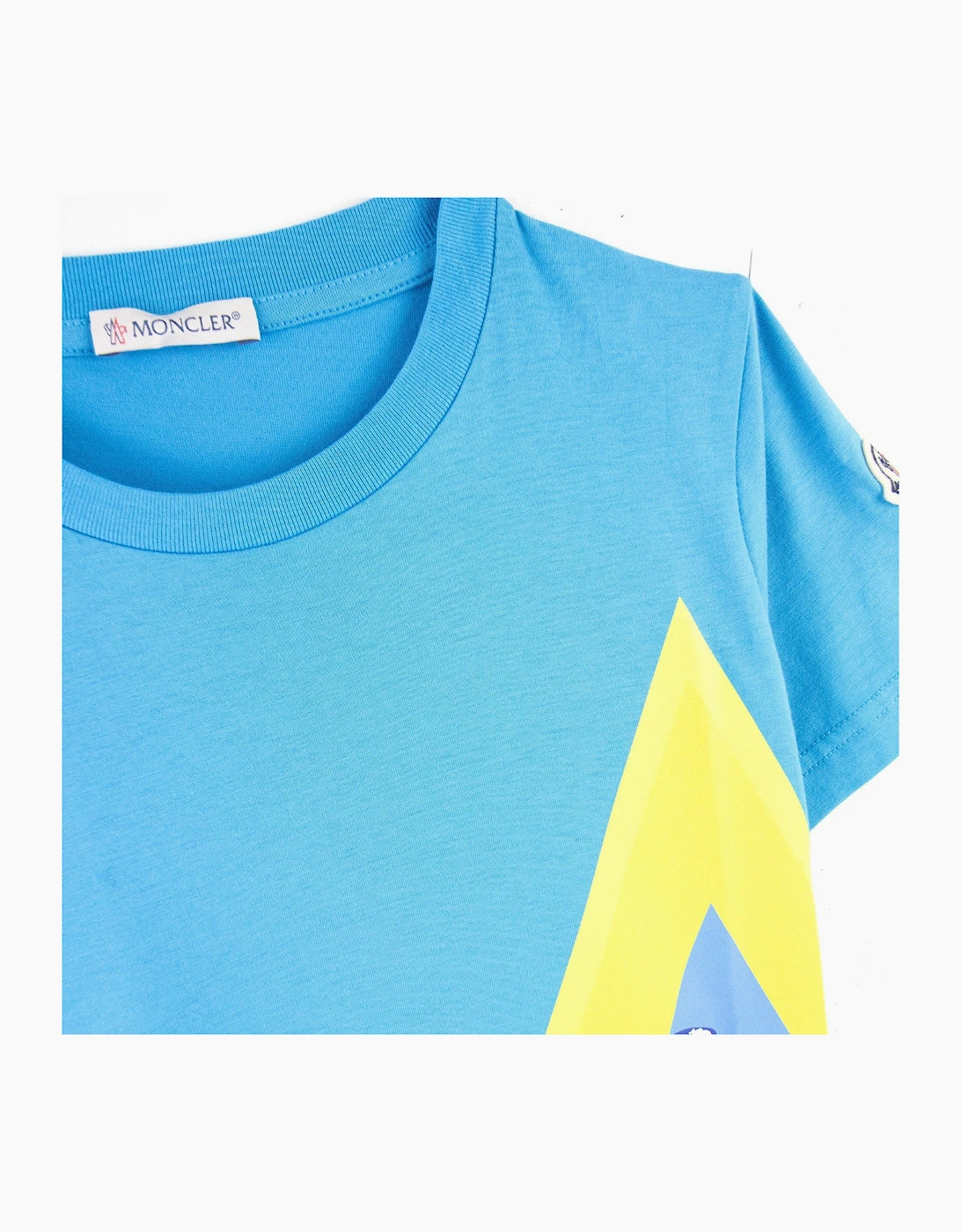 Moncler Junior Mountain Print Logo T Shirt Blue/yellow