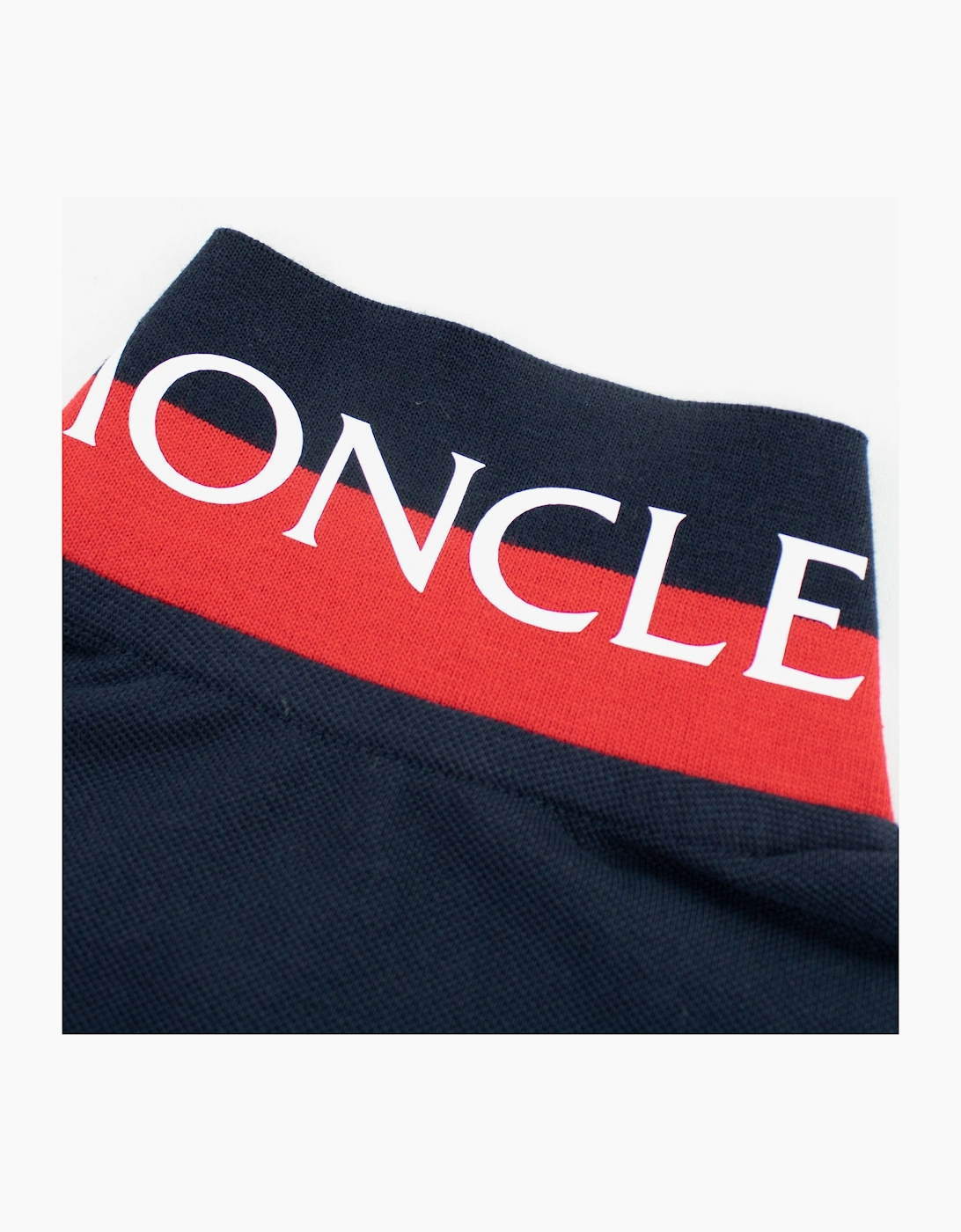 Moncler Junior Logo Collar Long Sleeve Sleeve Polo Navy