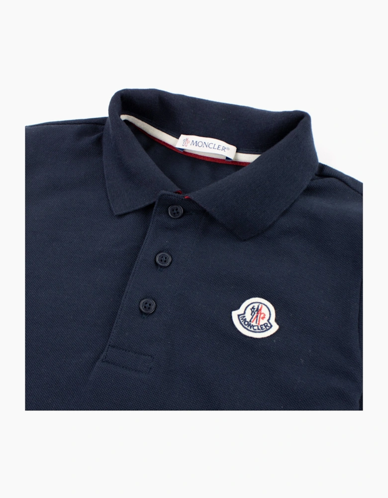 Moncler Junior Logo Collar Long Sleeve Sleeve Polo Navy