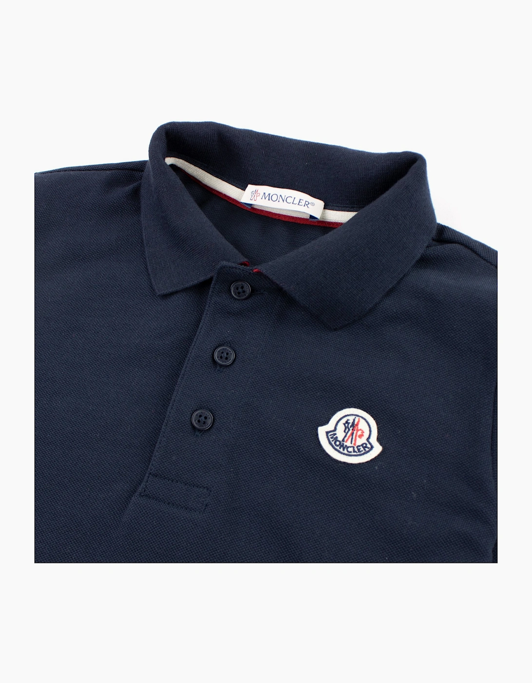 Moncler Junior Logo Collar Long Sleeve Sleeve Polo Navy