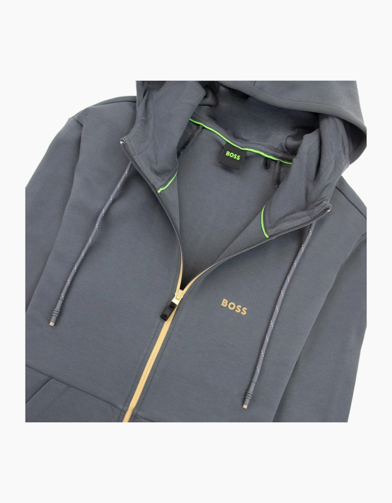 Hugo Boss Saggy 1 Embroidered Logo Zip Up Sweatshirt Dark Grey 027