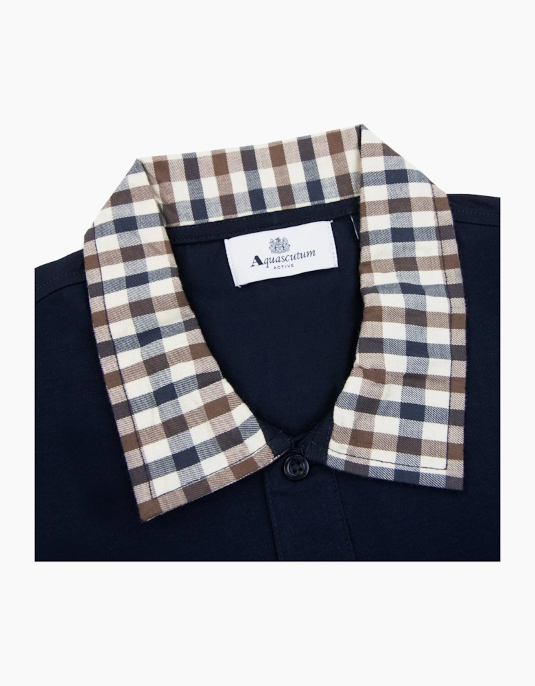 Aquascutum Supima Club Check Rib Polo Navy