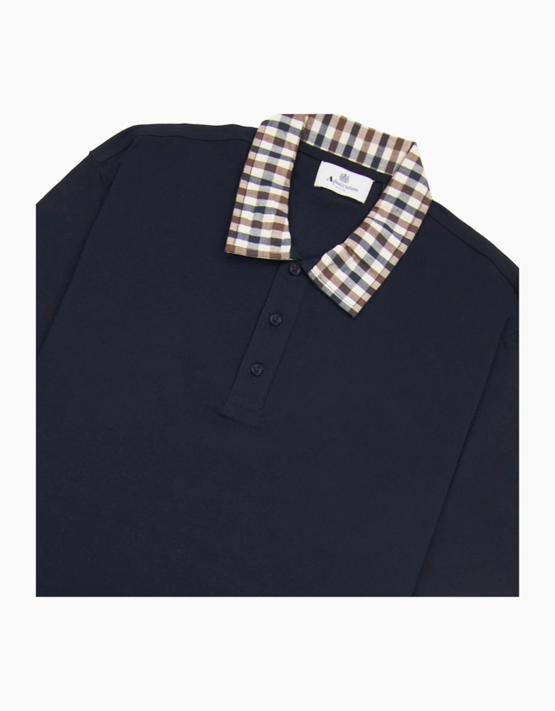 Aquascutum Supima Club Check Rib Polo Navy
