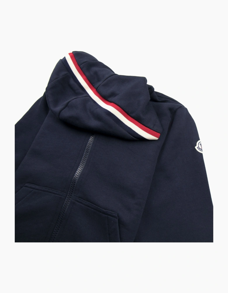 Moncler Junior Striped Hood Zip Up Jacket Navy