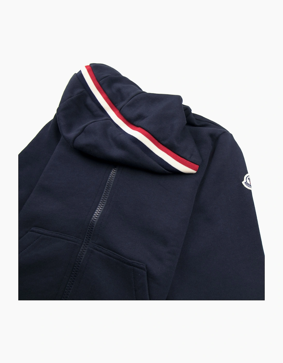 Moncler Junior Striped Hood Zip Up Jacket Navy