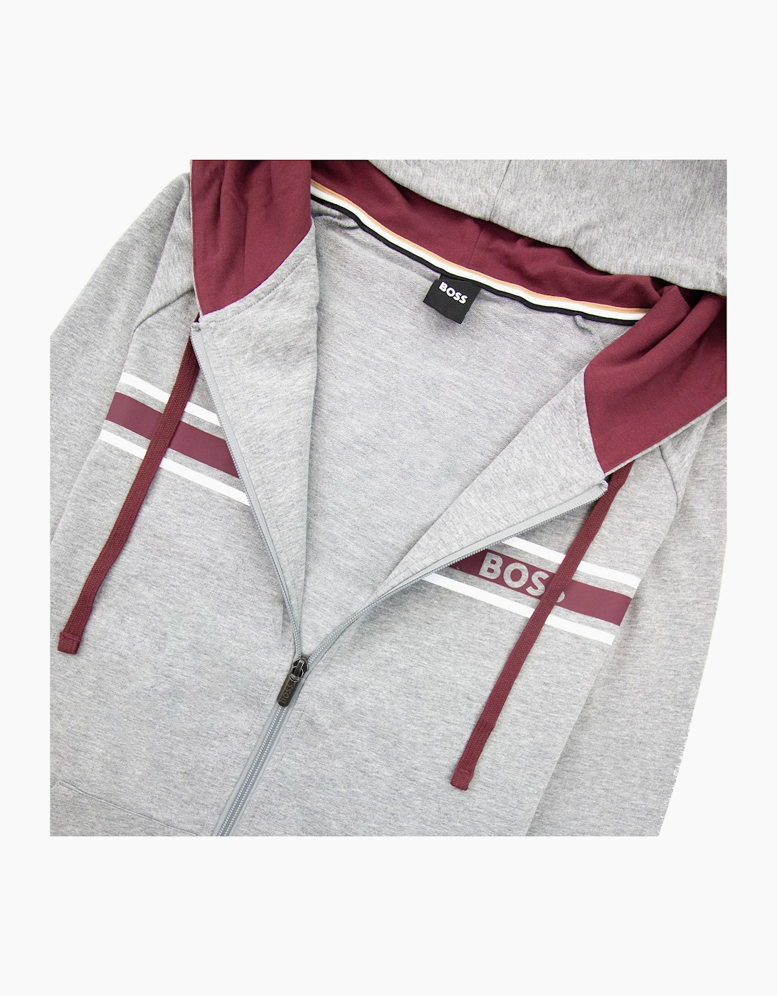 Hugo Boss Authentic Stripe Logo Zip Up Hoody Grey 033