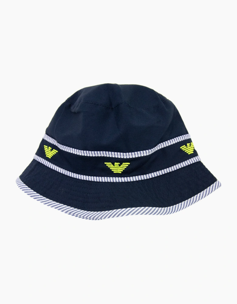 Armani Junior Eagle Logo Bucket Hat Navy Blue
