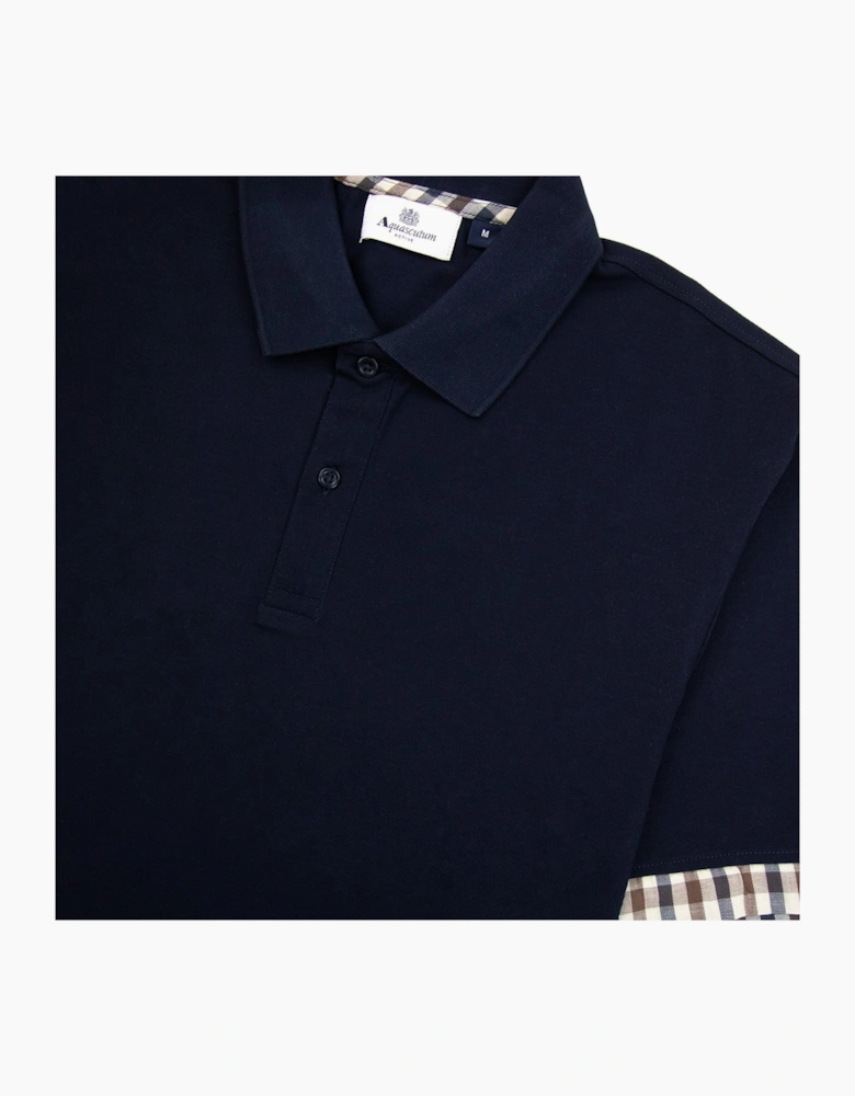 Aquascutum Supima Club Check Sleeves Polo Navy