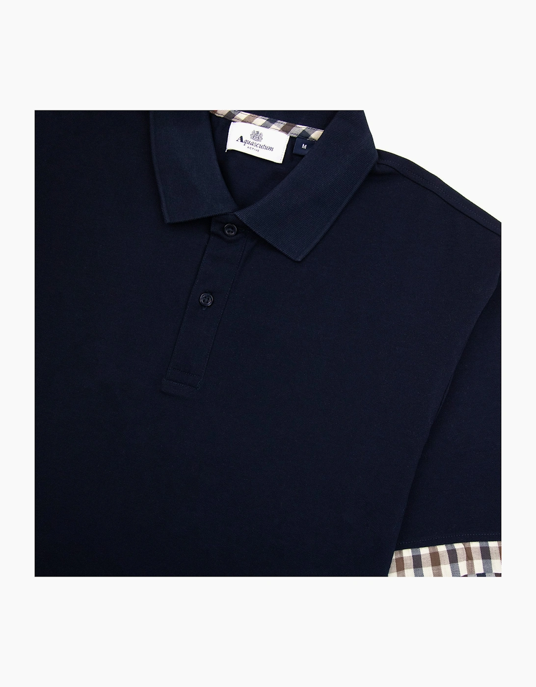 Aquascutum Supima Club Check Sleeves Polo Navy