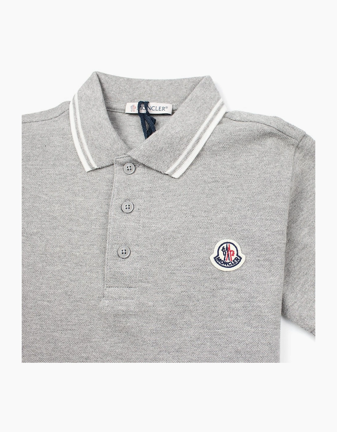 Moncler Junior Twin Tipped Short Sleeve Polo Grey/White