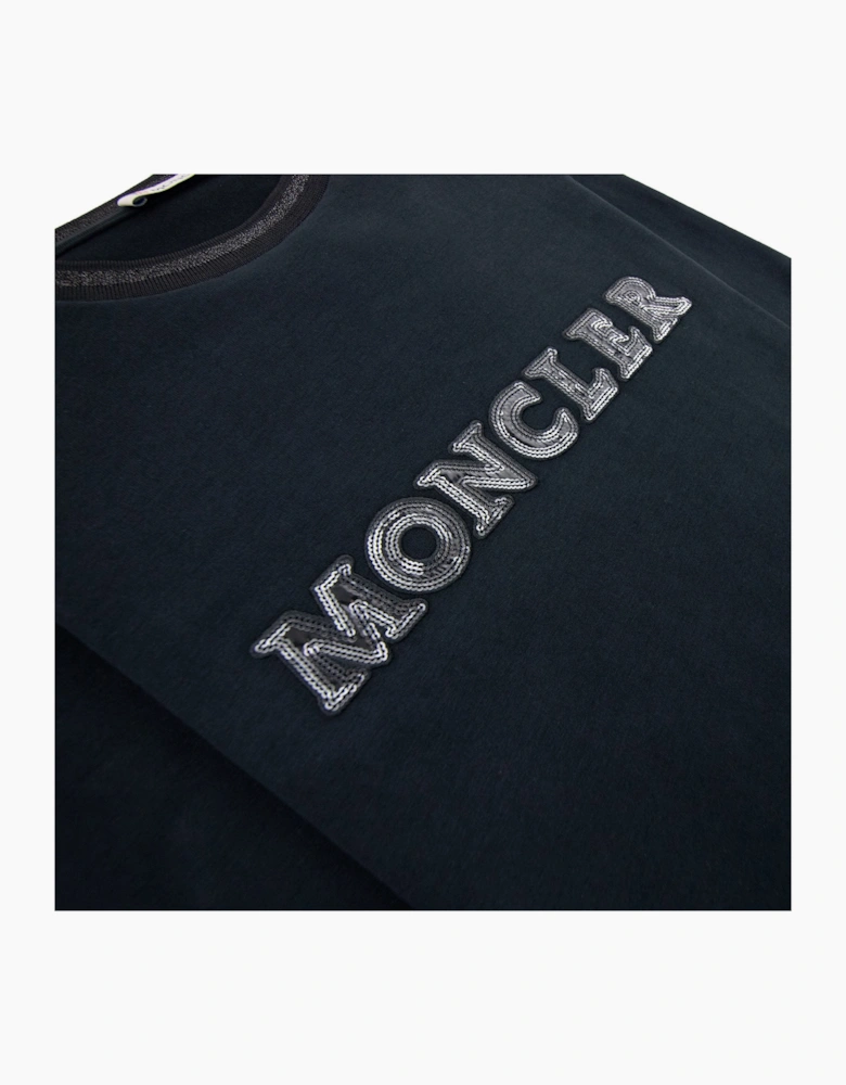 Moncler Junior Sequin Logo Long Sleeve T Shirt Black 999