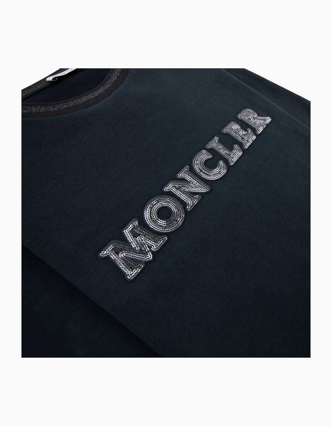 Moncler Junior Sequin Logo Long Sleeve T Shirt Black 999