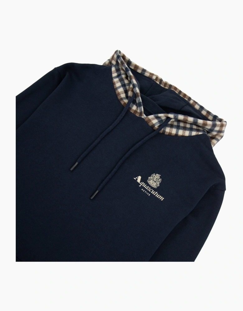 Aquascutum Active Club Check Merino Hoodie Navy