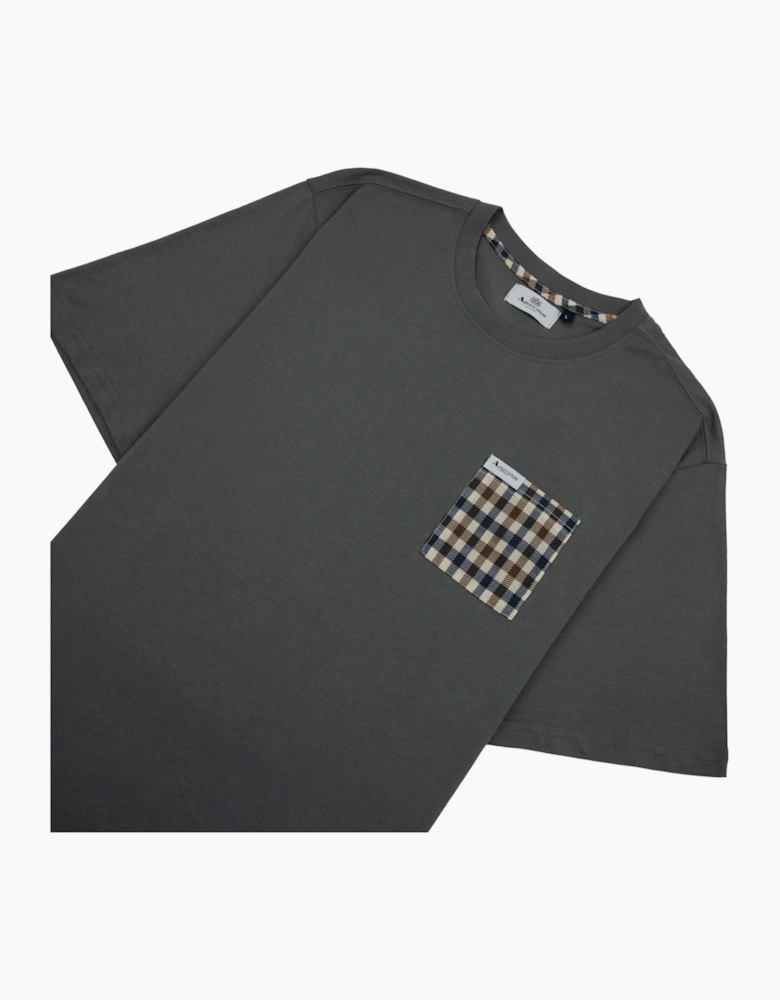 Aquascutum Active Club Check Pocket T Shirt Charcoal