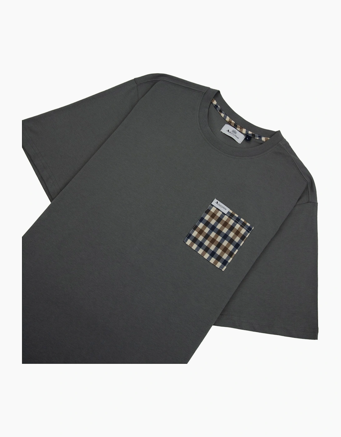Aquascutum Active Club Check Pocket T Shirt Charcoal