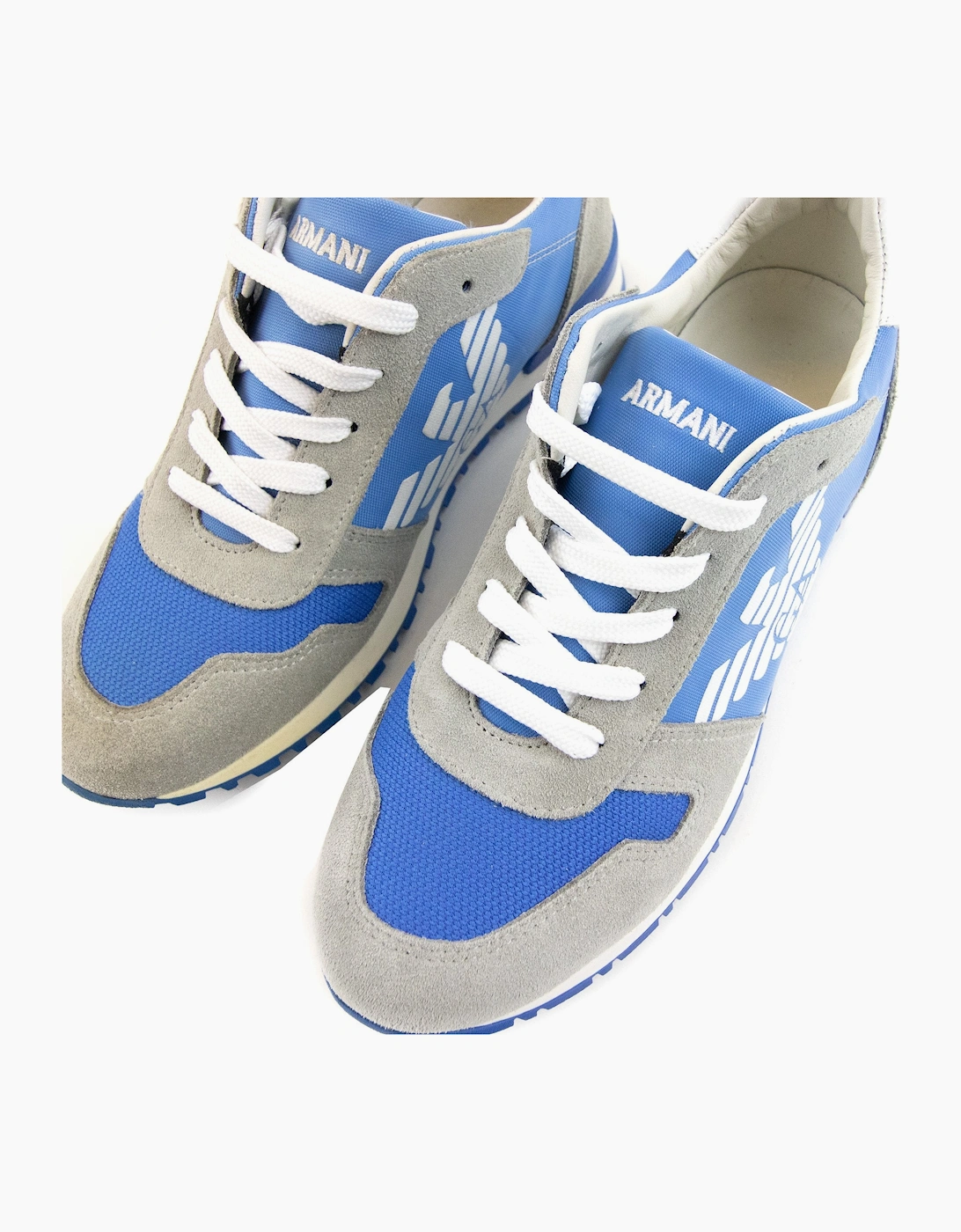 Armani Junior Eagle Logo Leather Sneakers Grey/blue