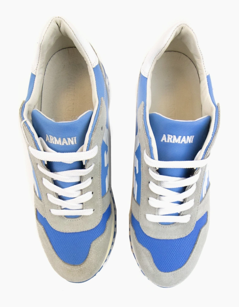 Armani Junior Eagle Logo Leather Sneakers Grey/blue