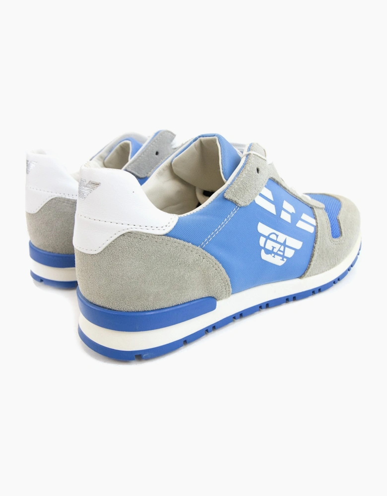Armani Junior Eagle Logo Leather Sneakers Grey/blue
