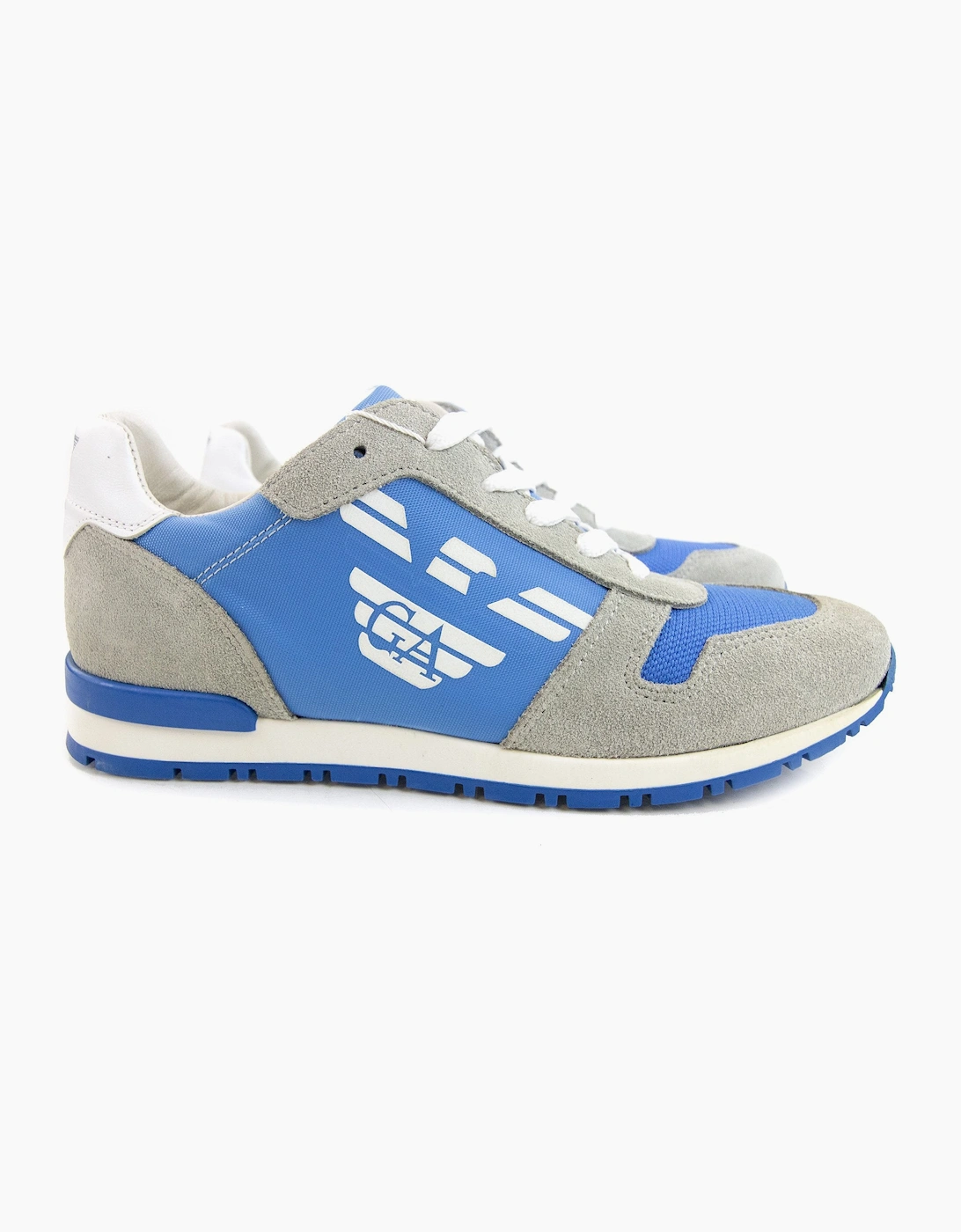 Armani Junior Eagle Logo Leather Sneakers Grey/blue