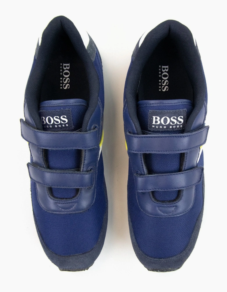 Hugo Boss Kids Double Velcro Strap Fastening Leather Trainer Blue