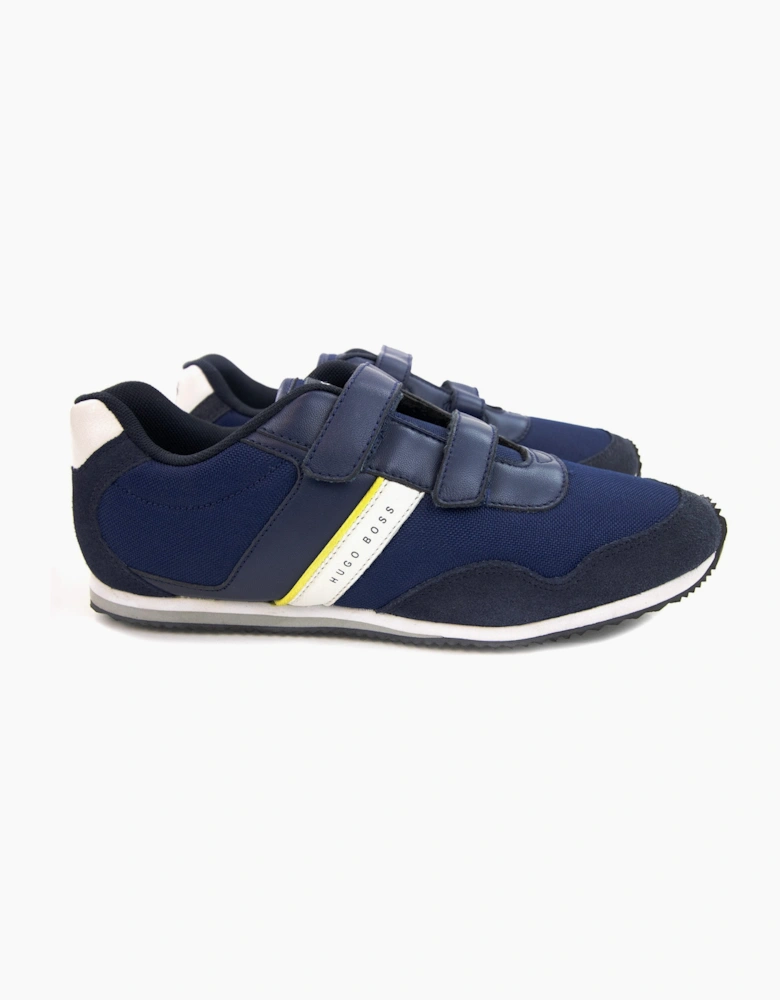 Hugo Boss Kids Double Velcro Strap Fastening Leather Trainer Blue