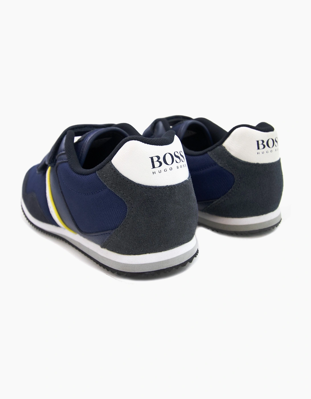 Hugo Boss Kids Double Velcro Strap Fastening Leather Trainer Blue