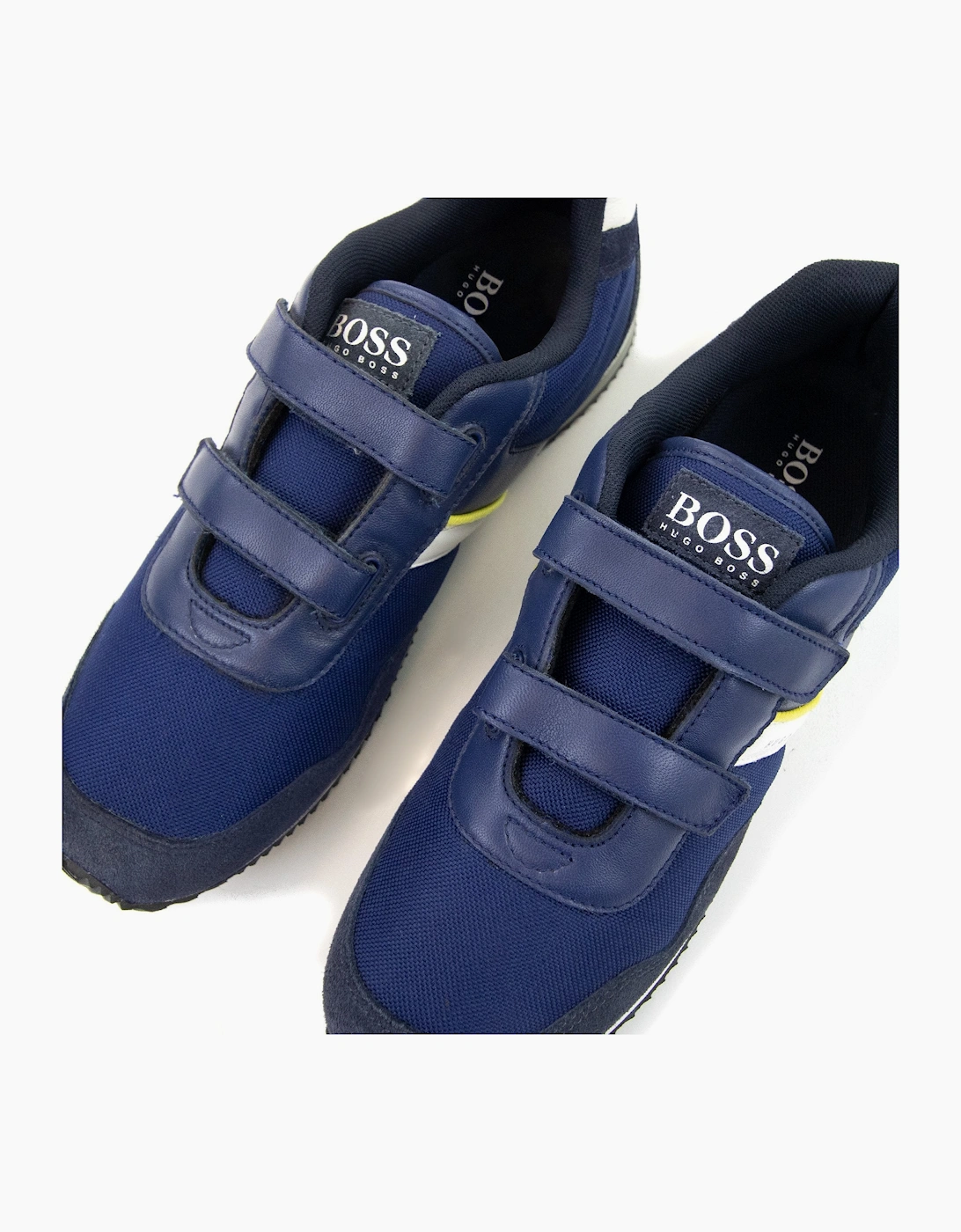 Hugo Boss Kids Double Velcro Strap Fastening Leather Trainer Blue