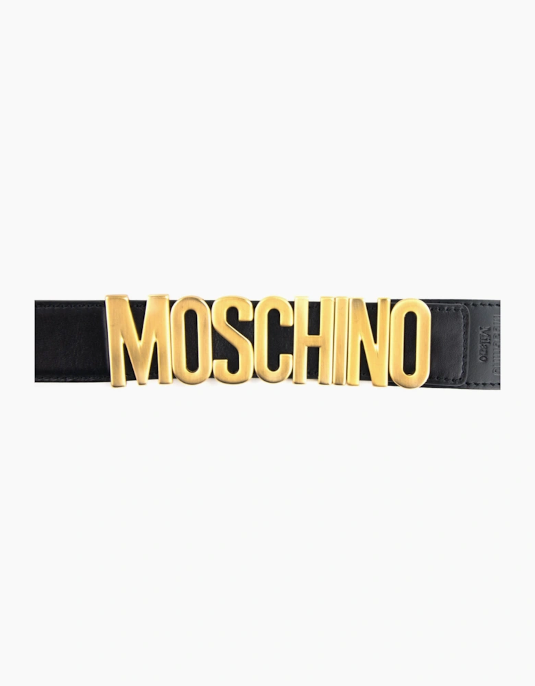 Moschino Couture Gold Logo Calfskin Belt Black