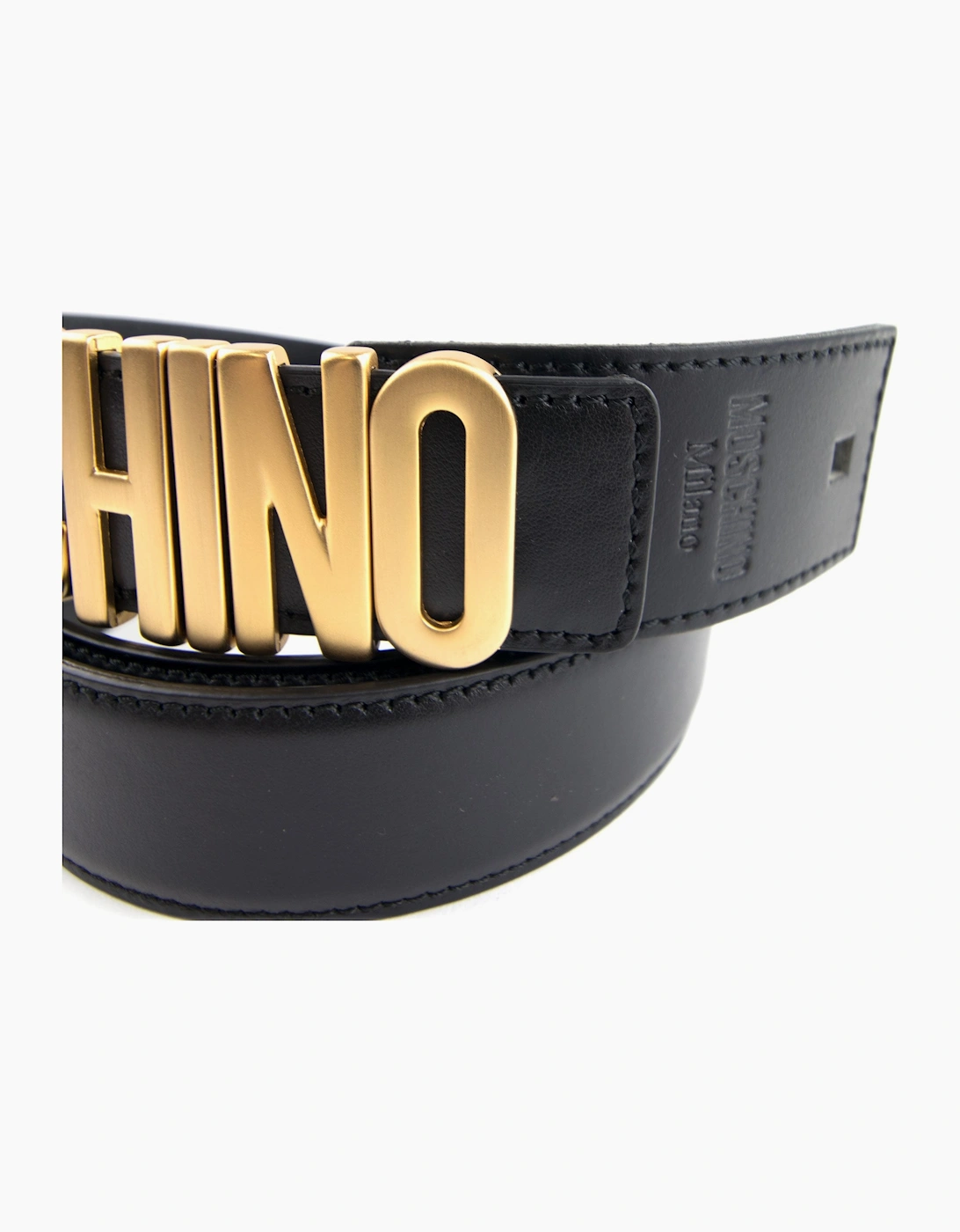 Moschino Couture Gold Logo Calfskin Belt Black