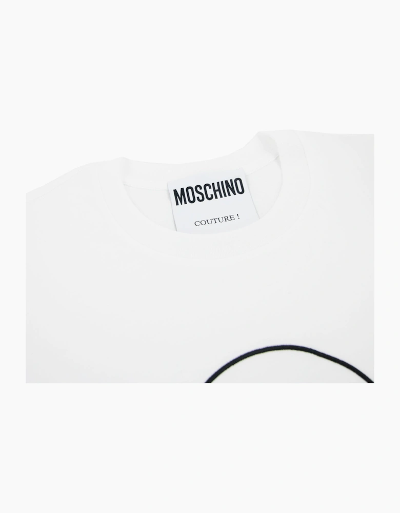 Moschino Couture Smiley Brand Print Cotton Jersey T Shirt White 1001