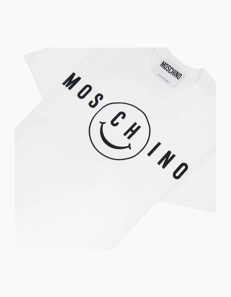 Moschino Couture Smiley Brand Print Cotton Jersey T Shirt White 1001