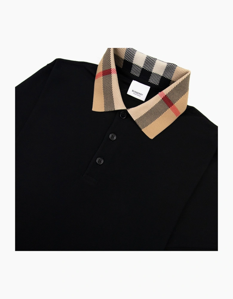 Burberry Check Collar Cotton Polo Shirt Black