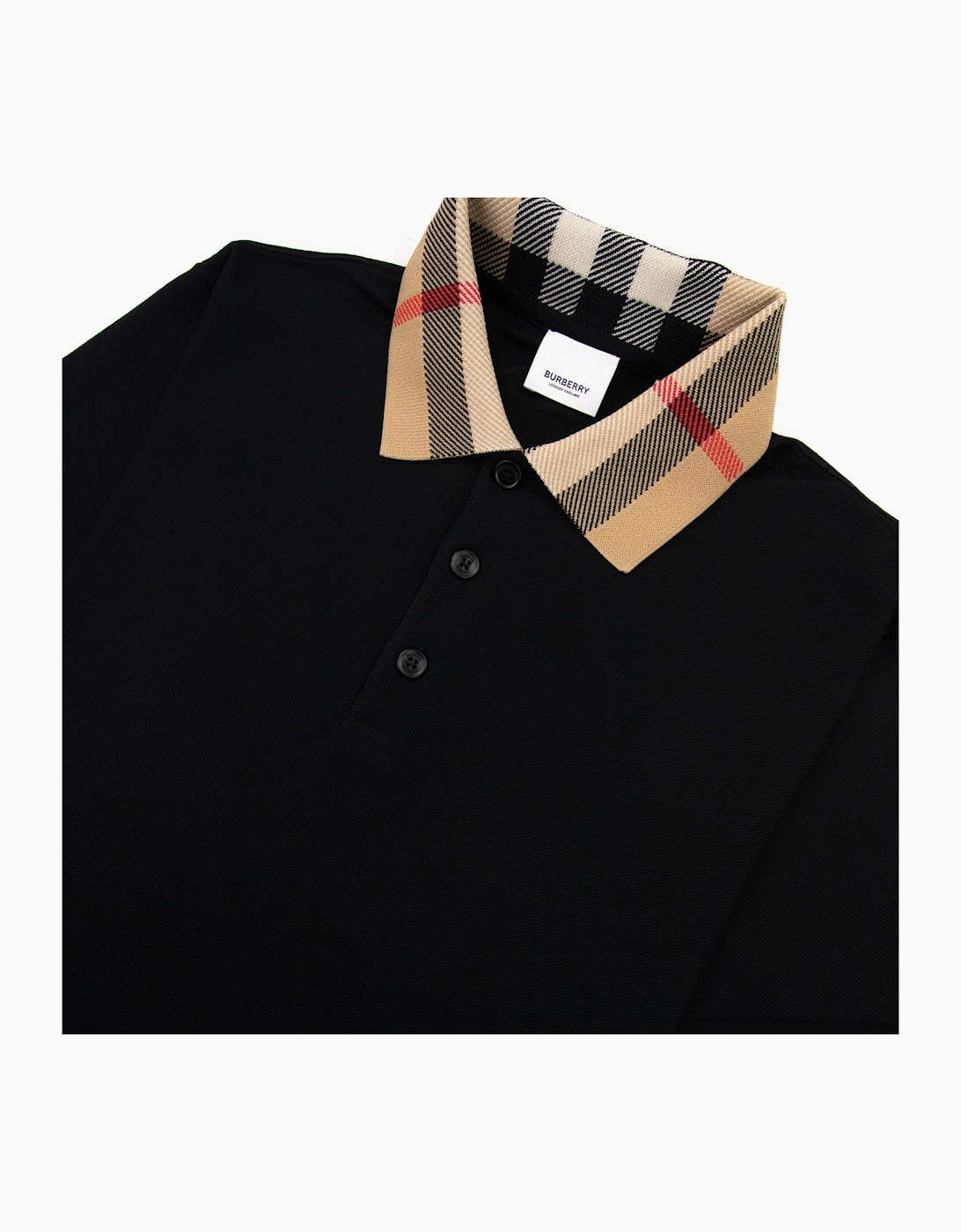 Burberry Check Collar Cotton Polo Shirt Black