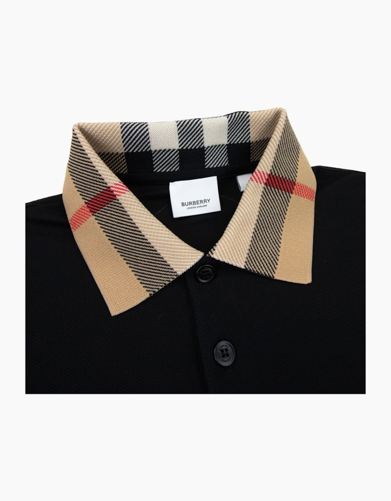 Burberry Check Collar Cotton Polo Shirt Black