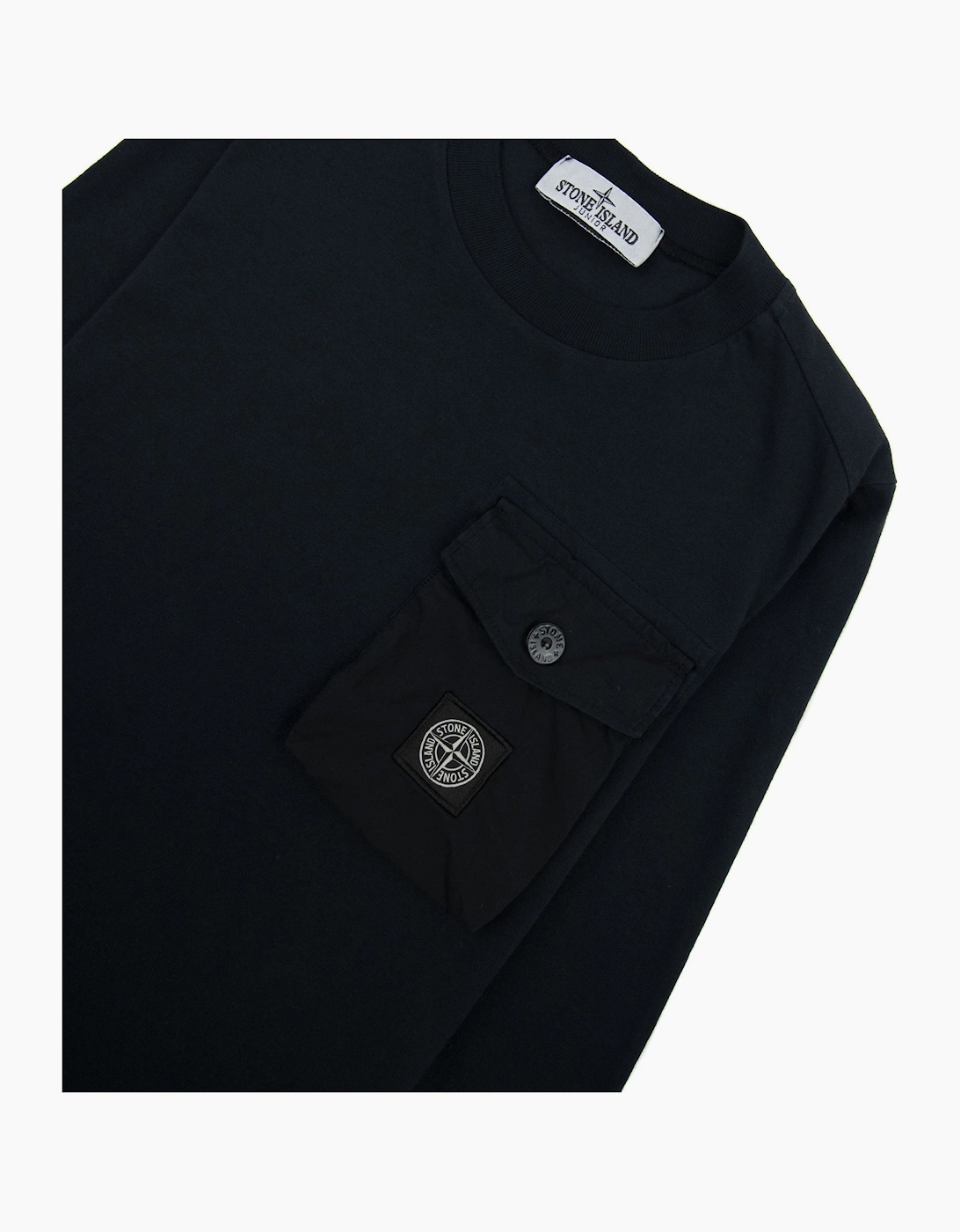 Stone Island Junior 20347 Pocket Logo Long Sleeve T Shirt Navy V0020