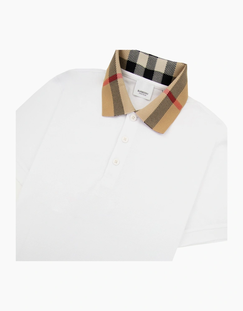 Burberry Check Collar Cotton Polo Shirt White