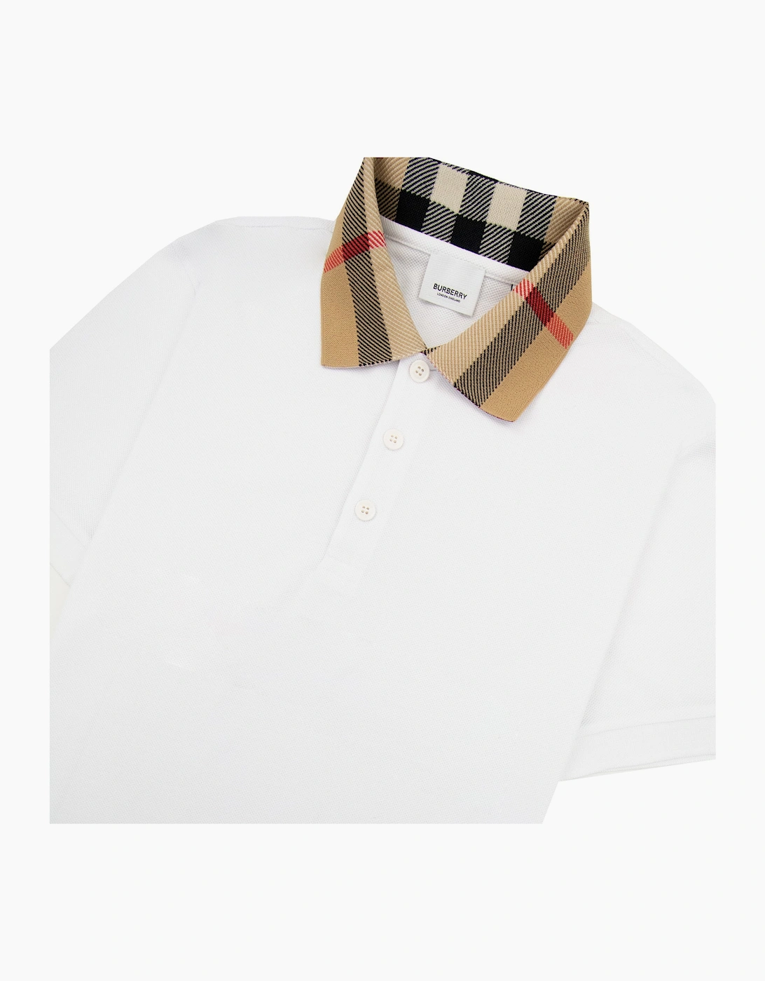 Burberry Check Collar Cotton Polo Shirt White