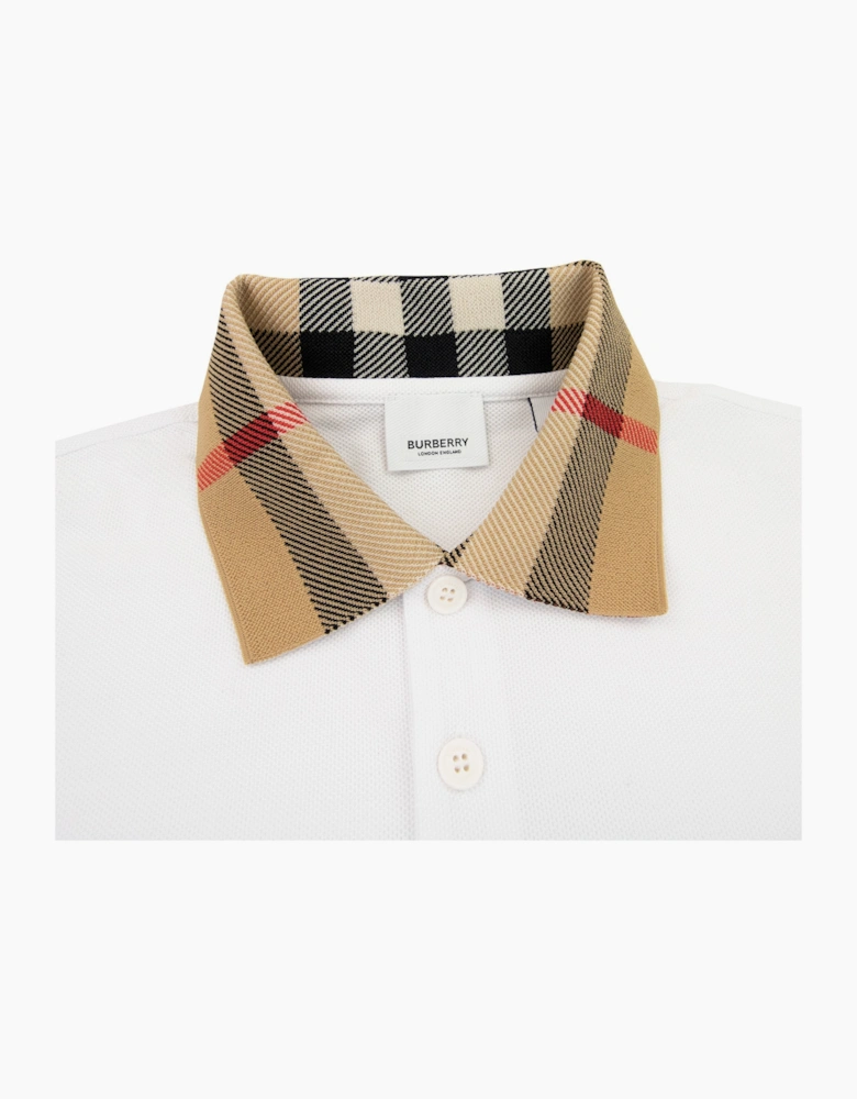 Burberry Check Collar Cotton Polo Shirt White