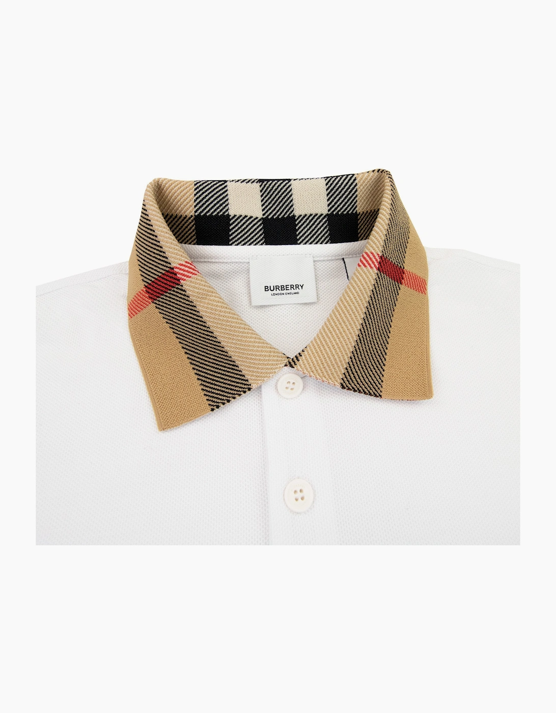Burberry Check Collar Cotton Polo Shirt White