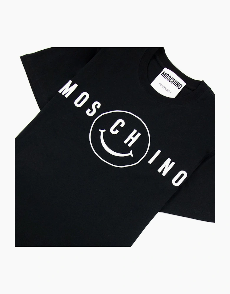 Moschino Couture Smiley Brand Print Cotton Jersey T Shirt Black 1555